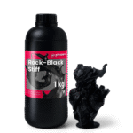 Phrozen Engineering Rigid Rock-Black Stiff Resin 1kg bottle beside a black 3D printed bust