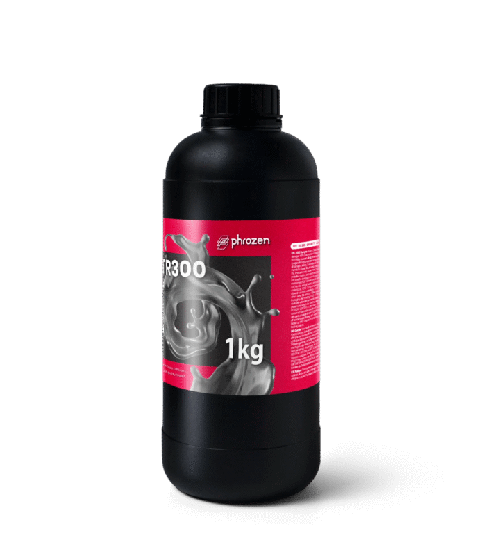 Phrozen TR300 Ultra-High Temp 3D Printer Resin 1Kg bottle, angled view with label details
