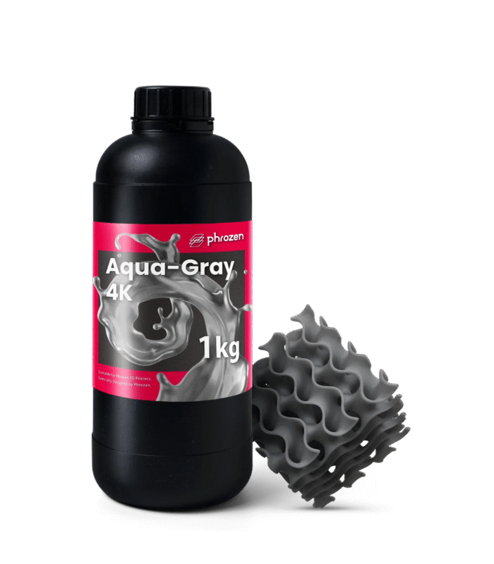 Phrozen Aqua 4K 3D Printing Resin - Aqua-Grey 4K 1 kg bottle with 3D printed lattice sample