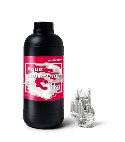 Phrozen Aqua 8K 3D Printer Resin 1Kg - Snow Gray 8K 1 kg bottle with printed castle model