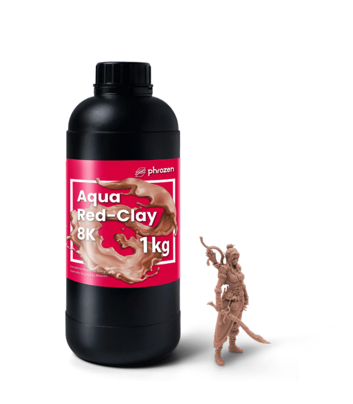 Phrozen Aqua 8K 3D Printer Resin 1Kg - Red Clay 8K 1 kg bottle with printed warrior miniature