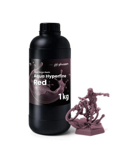Phrozen Aqua Hyperfine 3D Printing Resin 1 kg - Red 1 kg bottle with printed miniature
