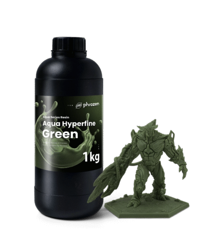 Phrozen Aqua Hyperfine 3D Printing Resin 1 kg - Green 1 kg bottle with printed monster miniature