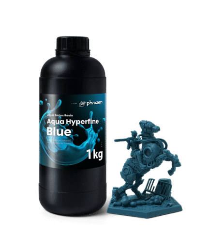 Phrozen Aqua Hyperfine 3D Printing Resin 1 kg - Blue 1 kg bottle with printed centaur miniature