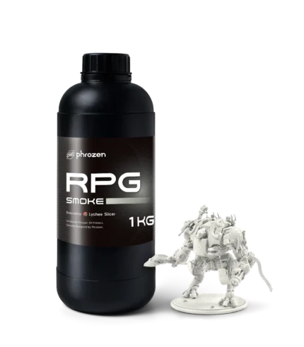 Phrozen High-Resolution RPG Resin - Smoke 1 kg bottle with printed mech miniature