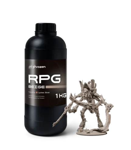 Phrozen High-Resolution RPG Resin - Beige 1 kg bottle with printed creature miniature