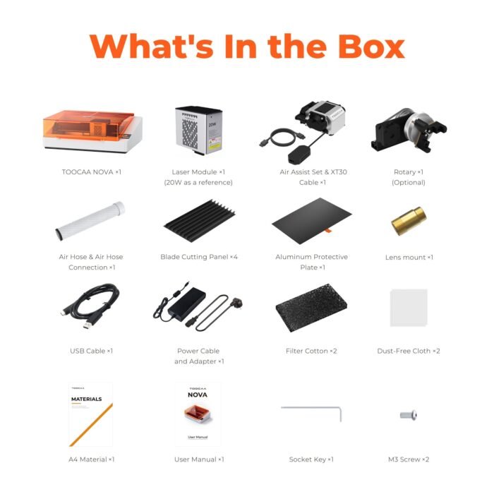Toocaa NOVA Advanced-20W Laser Engraver - Package Contents