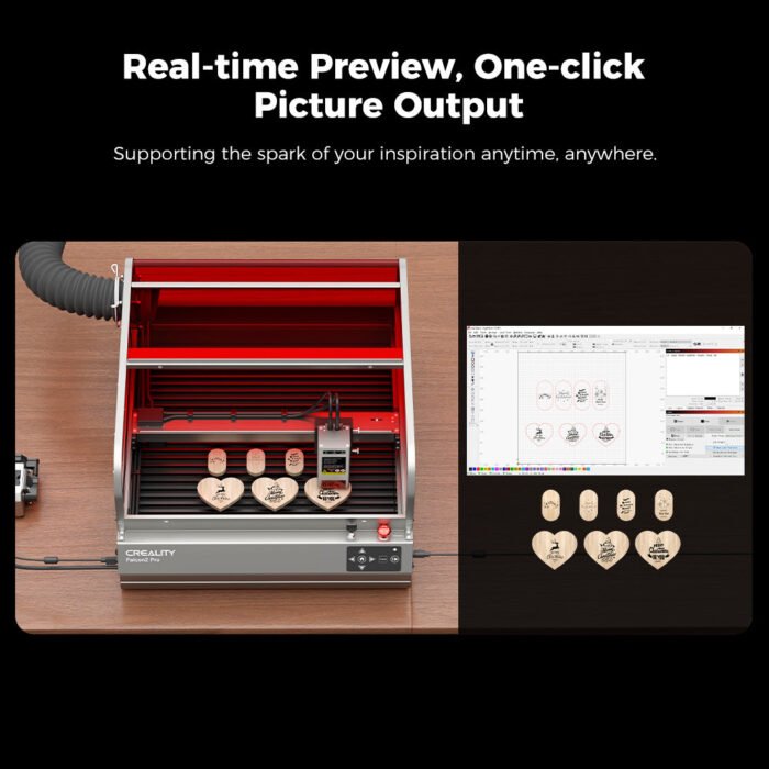 Creality Falcon2 Pro 60W Pro-Safe Laser Engraver & Cutter - Control Panel & Camera Preview