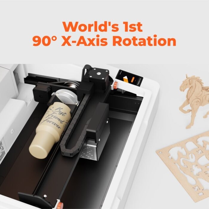 Toocaa NOVA Advanced-20W Laser Engraver - Open Lid with Rotary Module Detail