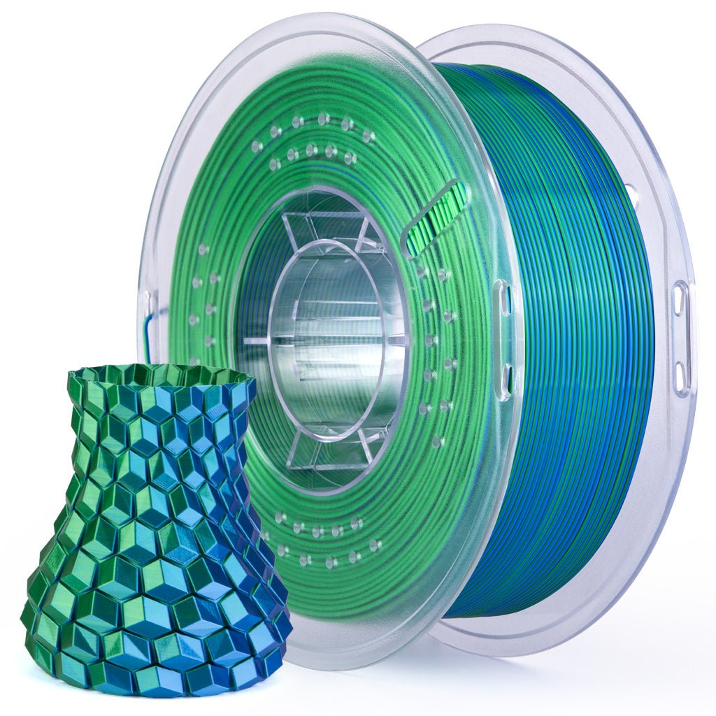 Silk-PLA-1KG-silk-blue-green-with-model ELEGOO PLA Silk Blue Green 1.75mm - Image 1