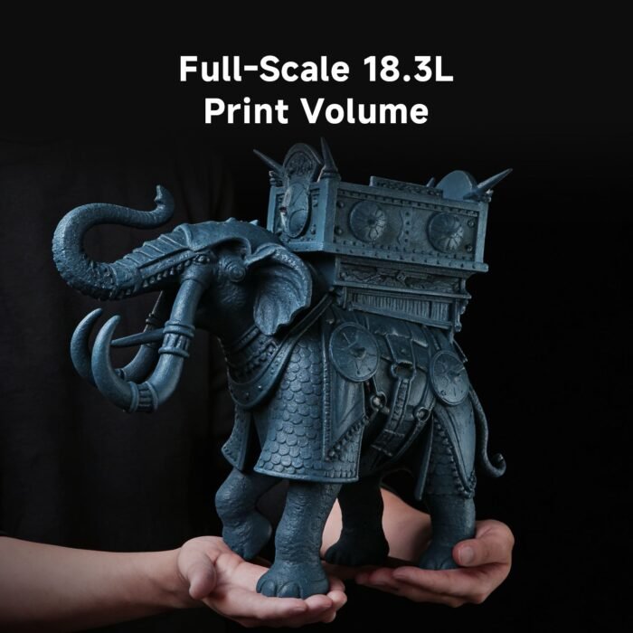 Anycubic Photon P1 Max 18.3L full-scale print volume shown by a large resin-printed elephant model