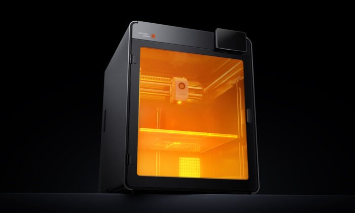 Anycubic Kobra S1 Max FDM 3D Printer enclosed chamber with 65C active chamber heating glowing inside