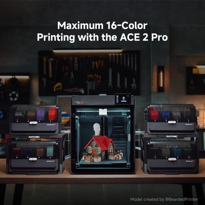 Anycubic Kobra S1 Max FDM 3D Printer shown with optional ACE 2 Pro units, sold separately, for up to 16 colour multicolor printing