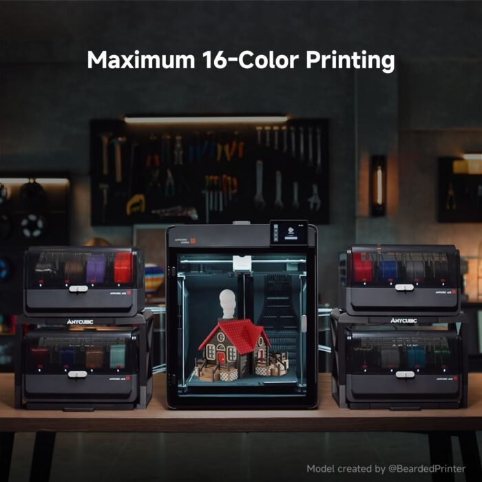Anycubic Kobra S1 Max Combo FDM 3D Printer expanded with multiple ACE 2 Pro units for maximum 16 colour multicolor printing